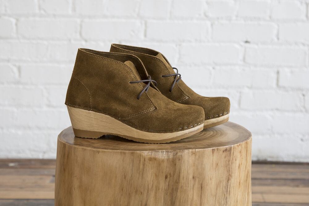 No.6 Garcia Wedge Clog Booties in Olive Suede, Ankle Boots 37